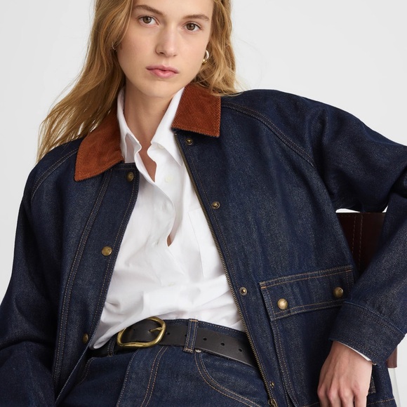 NWT Madewell Denim Jacket with Brown Collar - Picture 2 of 4